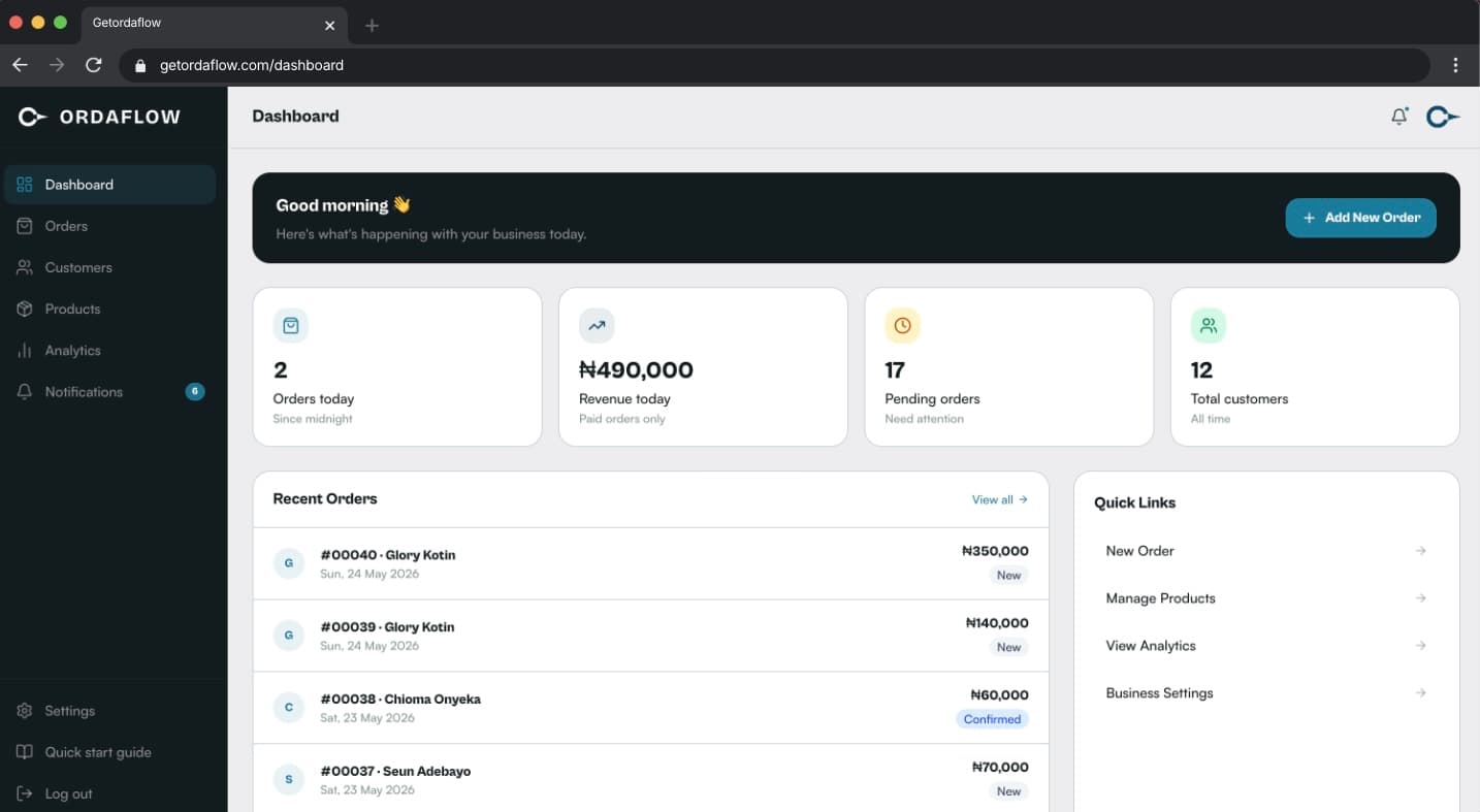 Ordaflow dashboard preview